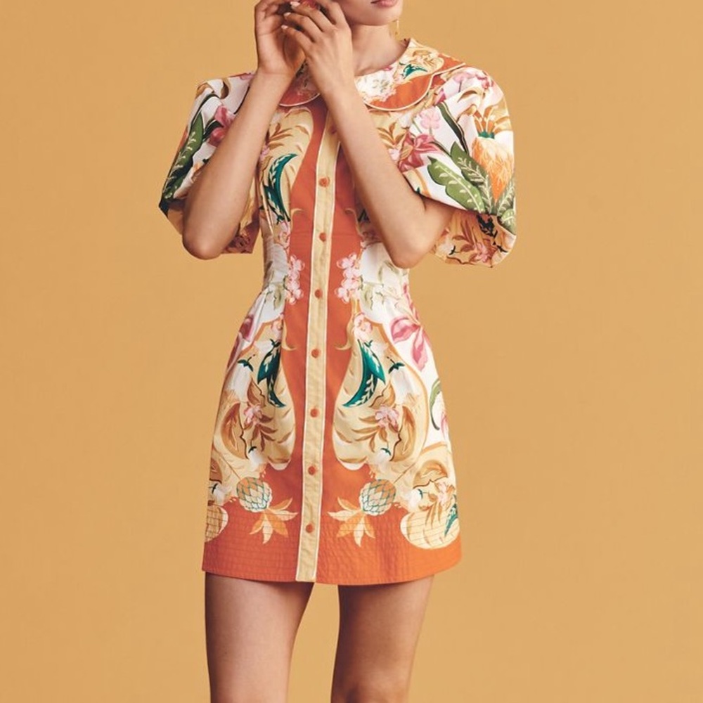 New FARM Rio x Anthropologie Talita Floral Scarf Short Sleeve Mini Dress
